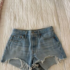Levi's Light Blue Frayed Jean Shorts